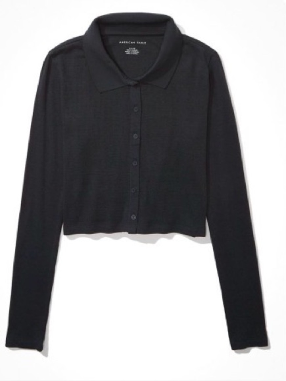 American Eagle Outfitters Charcoal Button-Front Long Sleeve Top crop polo